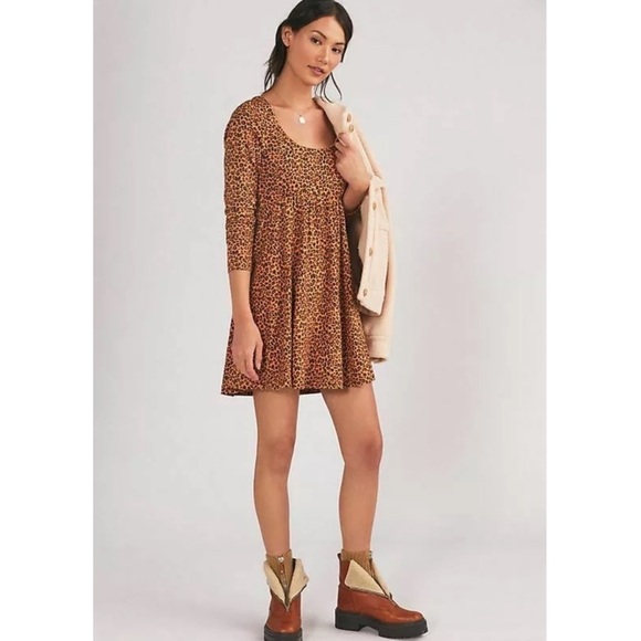 Nwt Daily Practice by Anthropologie Square Neck Mini Dress Animal Leopard Print - Picture 8 of 10
